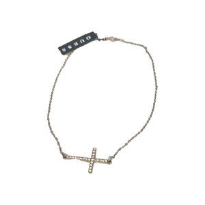 Guess Silver Chain Rhinestone Cross Pendant 15" Collar Statement Necklace New